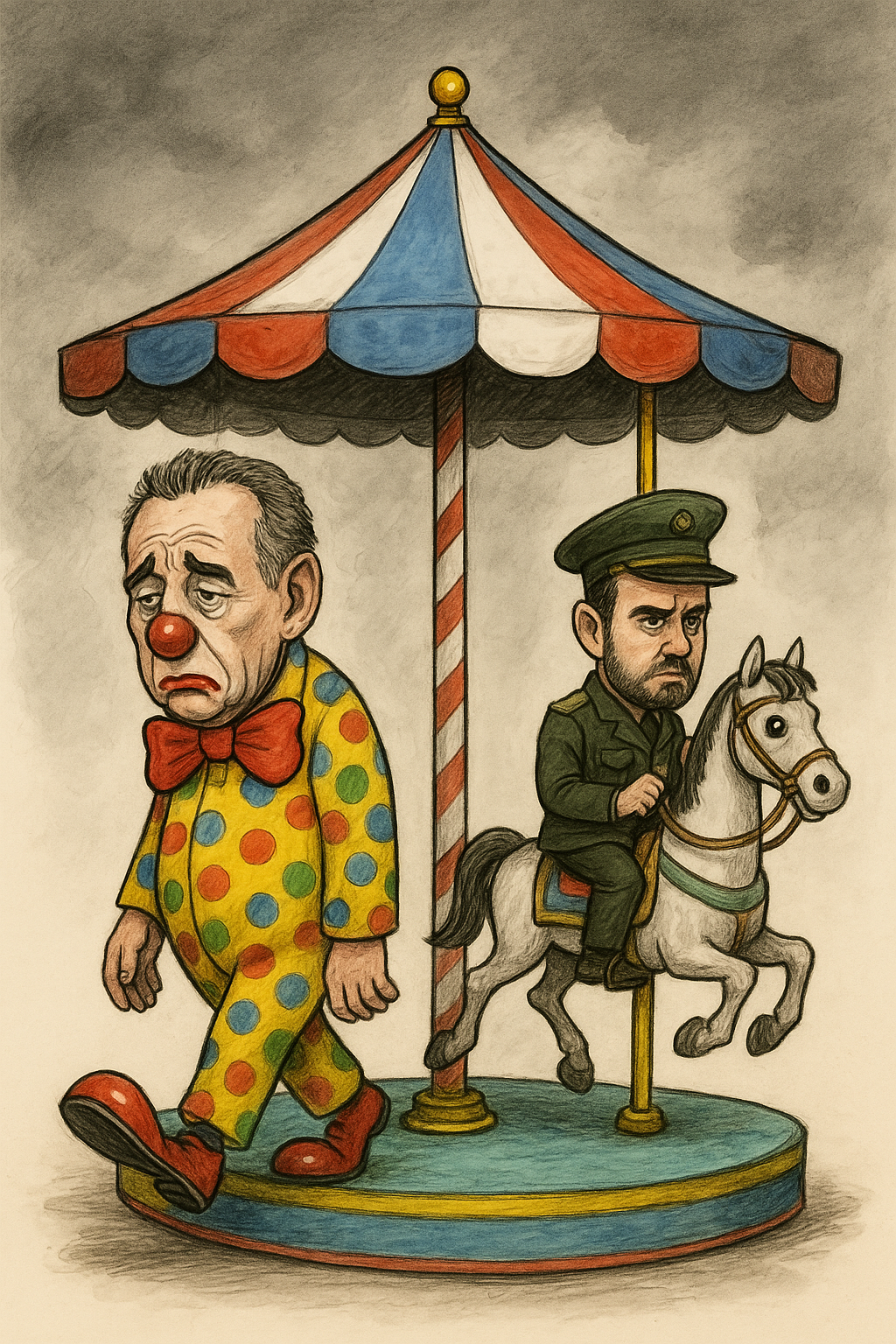 Caricature Bayrou et Lecornu sur manège politique